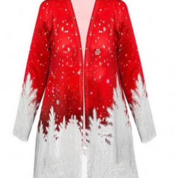 Ladies OXS Open front Sweater jacket Holiday theme print - Picture 4 of 5